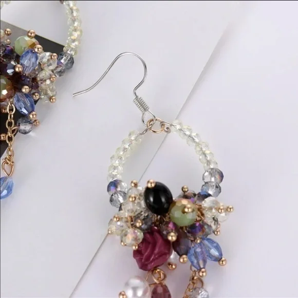 Handmade Bohemian Floral Wedding Earrings - Beaded Chandelier Dangles - Picture 11 of 15